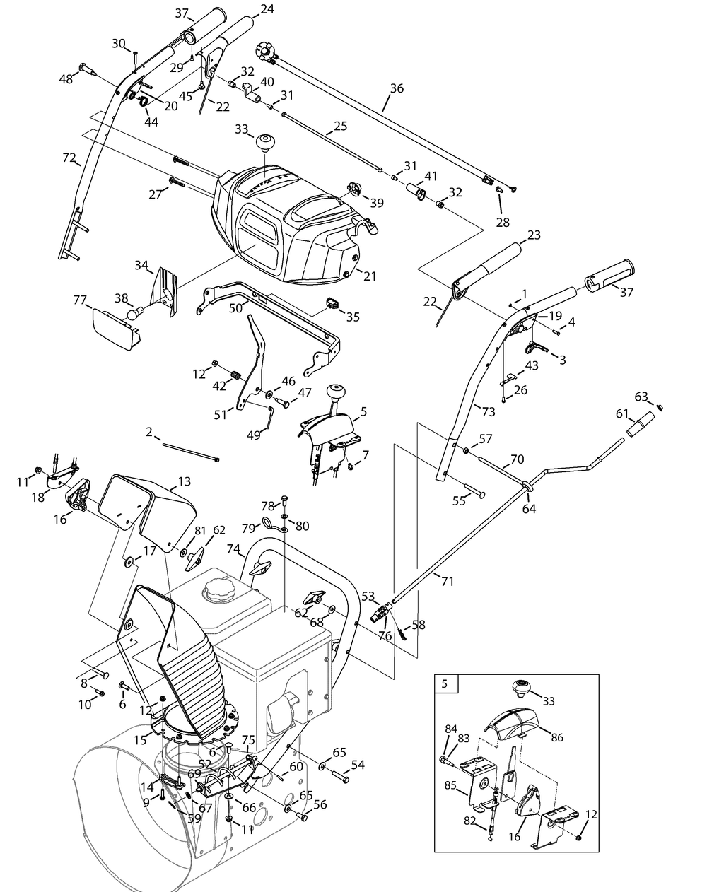 Handle, Panel And Discharge Chute Diagram and Parts List for 2X945SWE (31AH97SW756-31BH97SW710)(2013) Cub Cadet Snow Blower